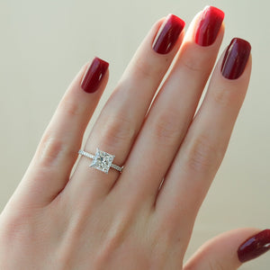 The Pave Lexie Set  With A 3 Carat Princess 14K White Gold Moissanite