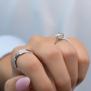 The Pave Lexie Set  With A 3 Carat Round 14K White Gold Moissanite