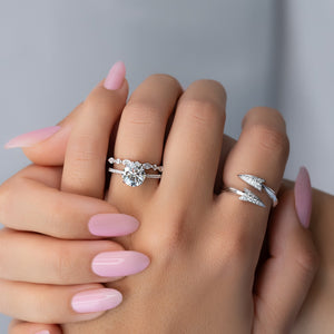 The Pave Lexie Set  With A 2.5 Carat Round 14K White Gold Moissanite