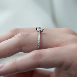 The Pave Lexie Set With A 2.5 Carat Radiant 18K White Gold Lab Diamond