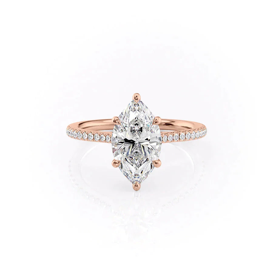 The Pave Lexie Set With A 2.5 Carat Marquise 14K Rose Gold Lab Diamond
