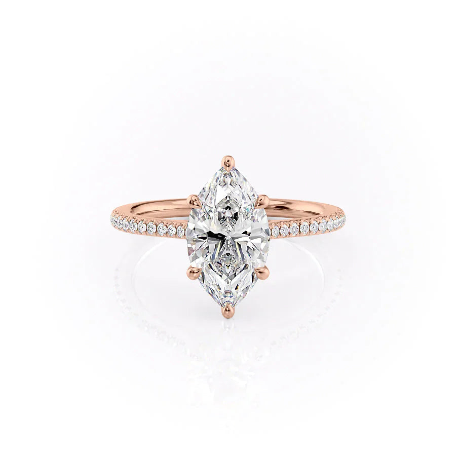 The Pave Lexie Set  With A 5 Carat Marquise 14K Rose Gold Moissanite