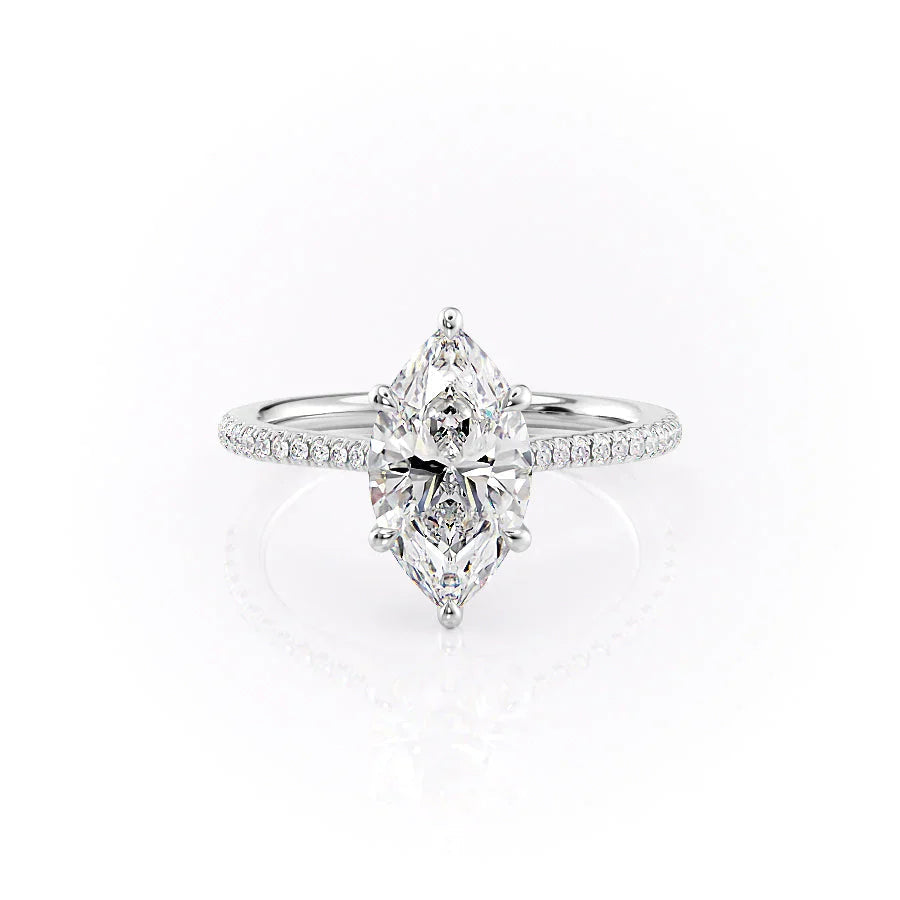 The Pave Lexie Set  With A 1 Carat Marquise 18K White Gold Moissanite