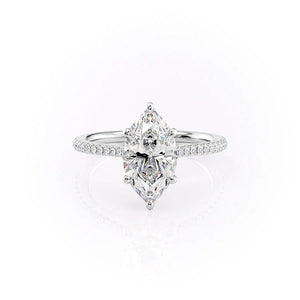 The Pave Lexie Set  With A 2.5 Carat Marquise 14K White Gold Moissanite