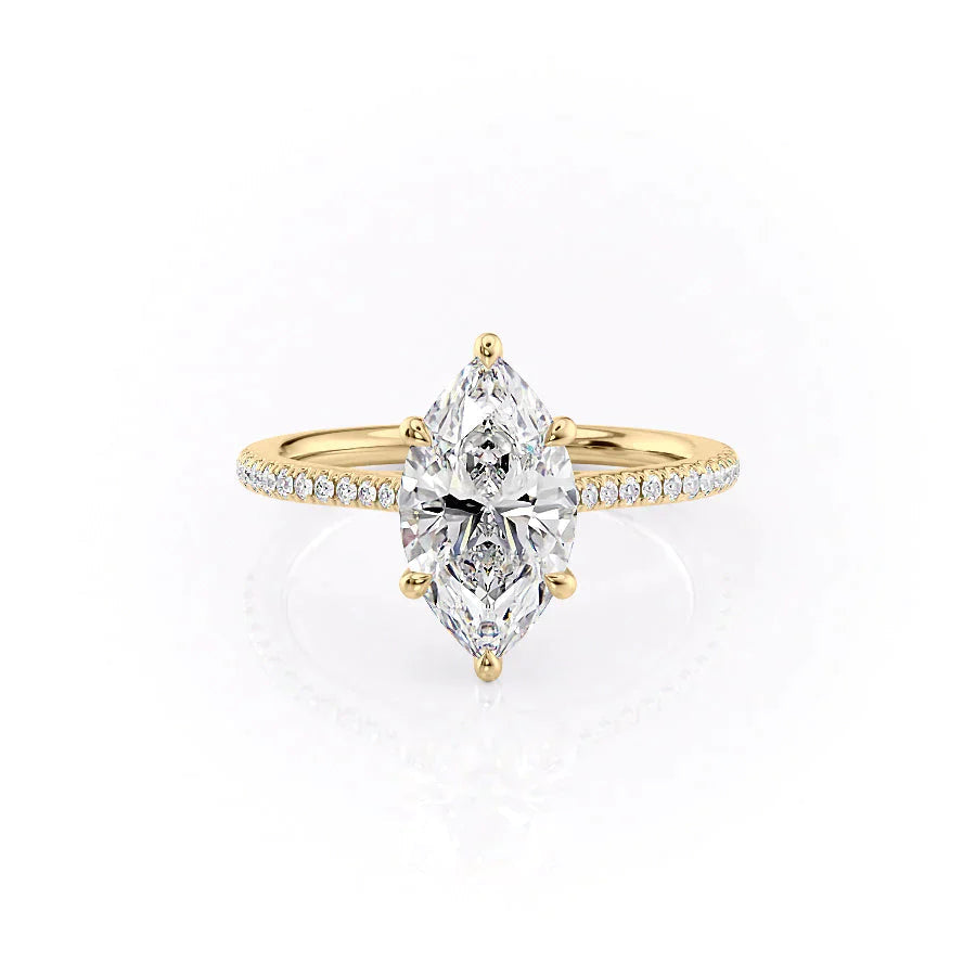 The Pave Lexie Set With A 3 Carat Marquise 18K Yellow Gold Lab Diamond