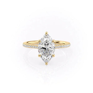 The Pave Lexie Set With A 3 Carat Marquise 18K Yellow Gold Lab Diamond