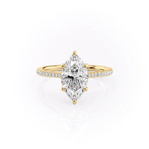 The Pave Lexie Set  With A 1.5 Carat Marquise 18K Yellow Gold Moissanite