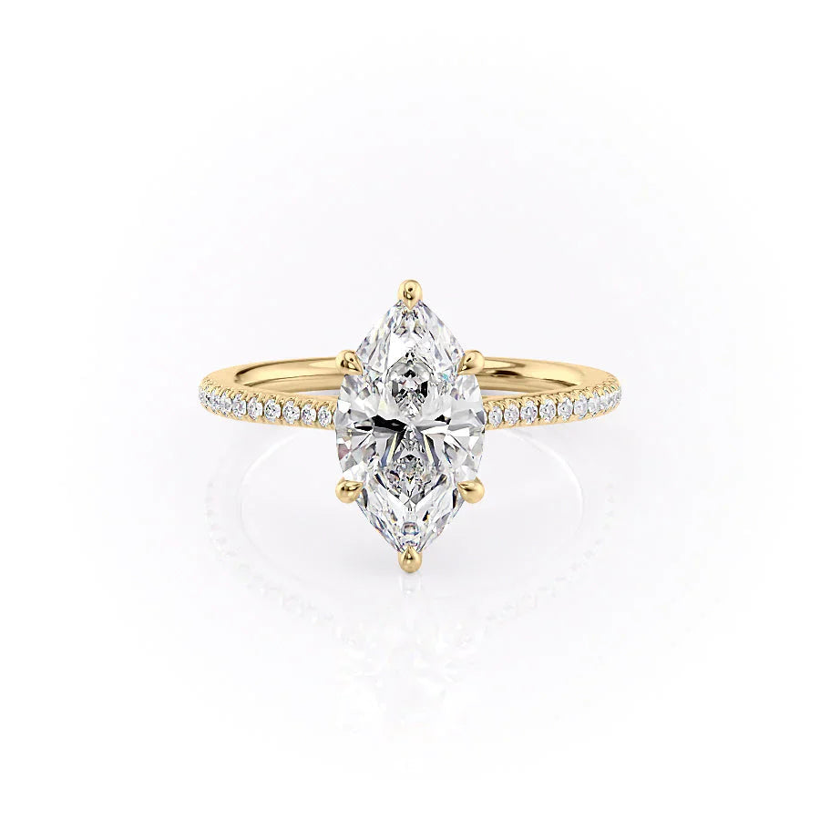 The Pave Lexie Set  With A 5 Carat Marquise 14K Yellow Gold Moissanite