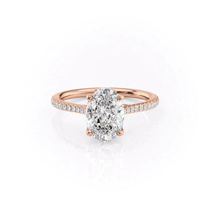 The Pave Lexie Set With A 3 Carat Oval 14K Rose Gold Lab Diamond