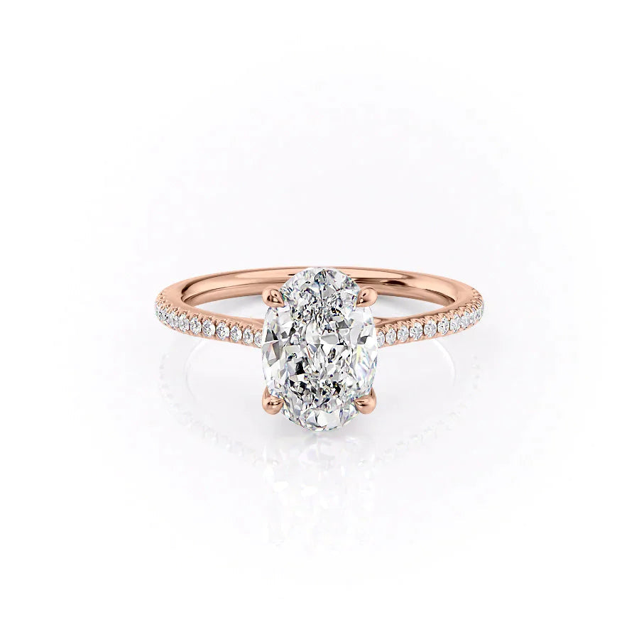 The Pave Lexie Set  With A 2.5 Carat Oval 14K Rose Gold Moissanite