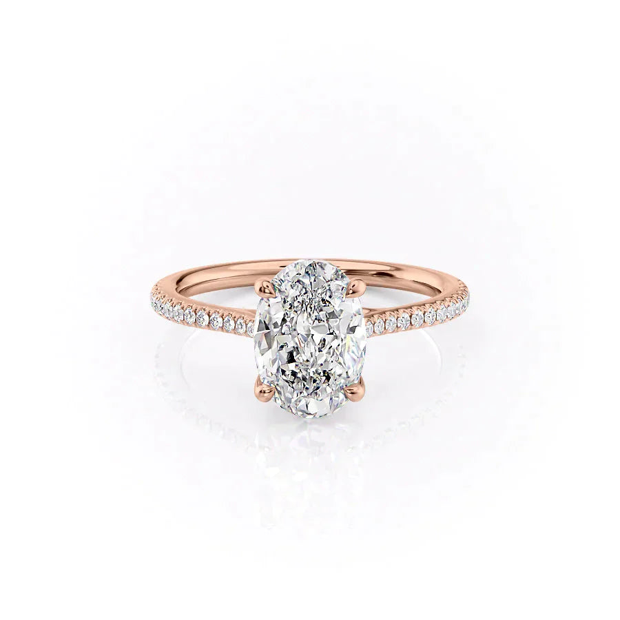 The Lexie Set With A 2.5 Carat Oval 14K Rose Gold Lab Diamond