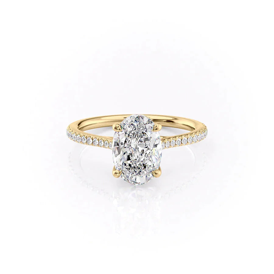 The Pave Lexie Set  With A 3.5 Carat Oval 14K Yellow Gold Moissanite