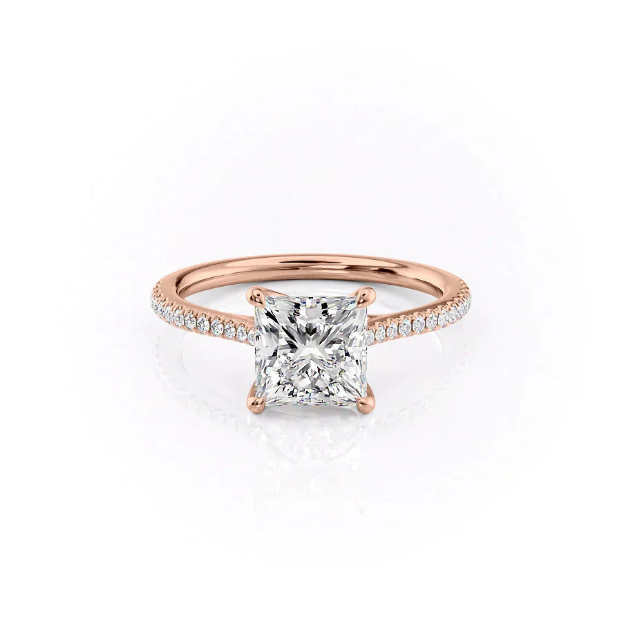 The Pave Lexie Set  With A 3.5 Carat Princess 14K Rose Gold Moissanite