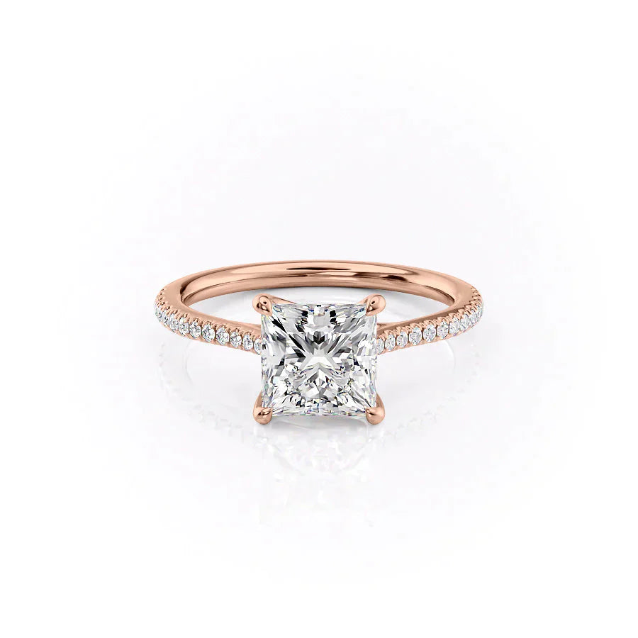 The Lexie Set  With A 2 Carat Princess 14K Rose Gold Moissanite