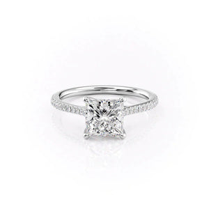 The Pave Lexie Set With A 3 Carat Princess 18K White Gold Lab Diamond