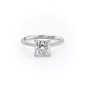 The Pave Lexie Set With A 1.5 Carat Princess 18K White Gold Lab Diamond
