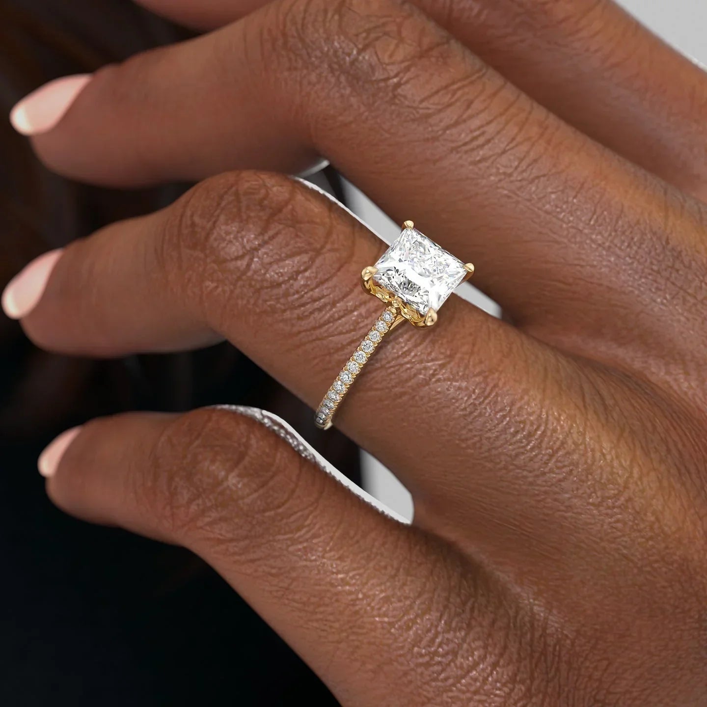 The Lexie Set  With A 3 Carat Princess 18K Yellow Gold Moissanite