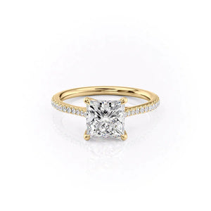 The Pave Lexie Set  With A 1 Carat Princess 18K Yellow Gold Moissanite