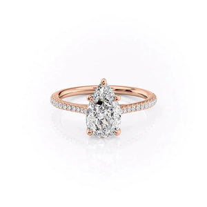 The Pave Lexie Set With A 3 Carat Pear 14K Rose Gold Lab Diamond
