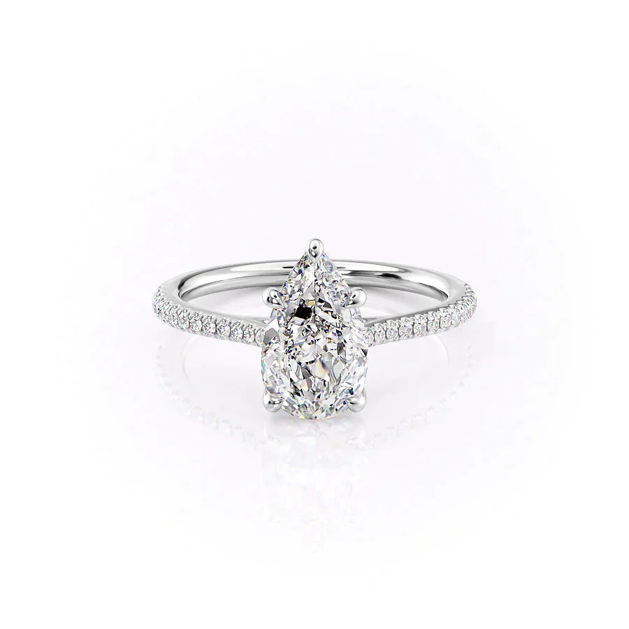 The Pave Lexie Set  With A 1 Carat Pear 18K White Gold Moissanite