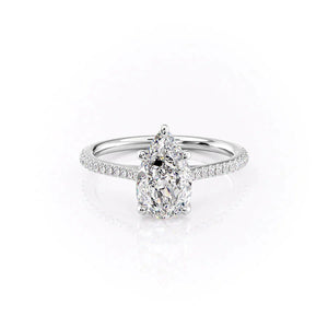 The Pave Lexie Set  With A 1 Carat Pear 18K White Gold Moissanite