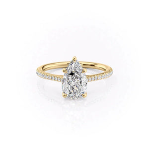 The Pave Lexie Set  With A 2 Carat Pear 18K Yellow Gold Moissanite