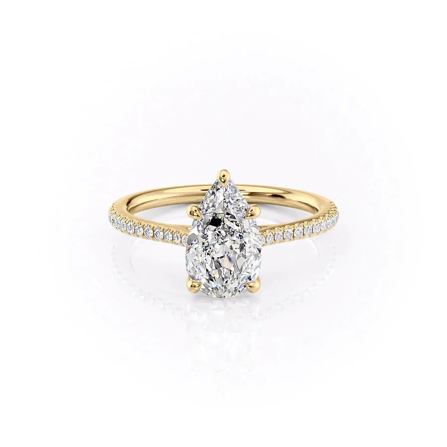 The Pave Lexie Set  With A 2.5 Carat Pear 18K Yellow Gold Moissanite