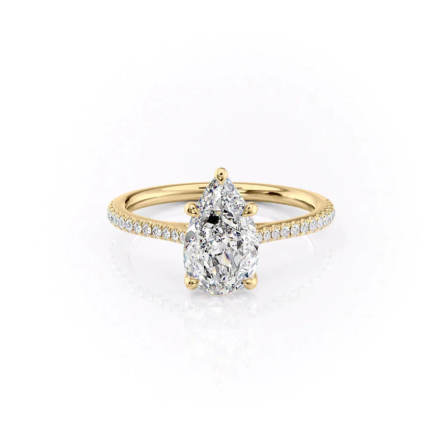 The Lexie Set  With A 2 Carat Pear 18K Yellow Gold Moissanite
