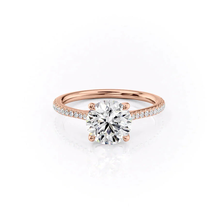 The Pave Lexie Set  With A 3 Carat Round 14K Rose Gold Moissanite
