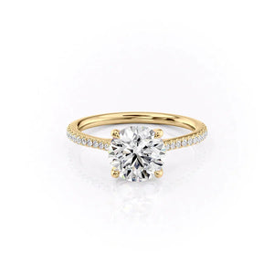 The Pave Lexie Set With A 3 Carat Round 18K Yellow Gold Lab Diamond