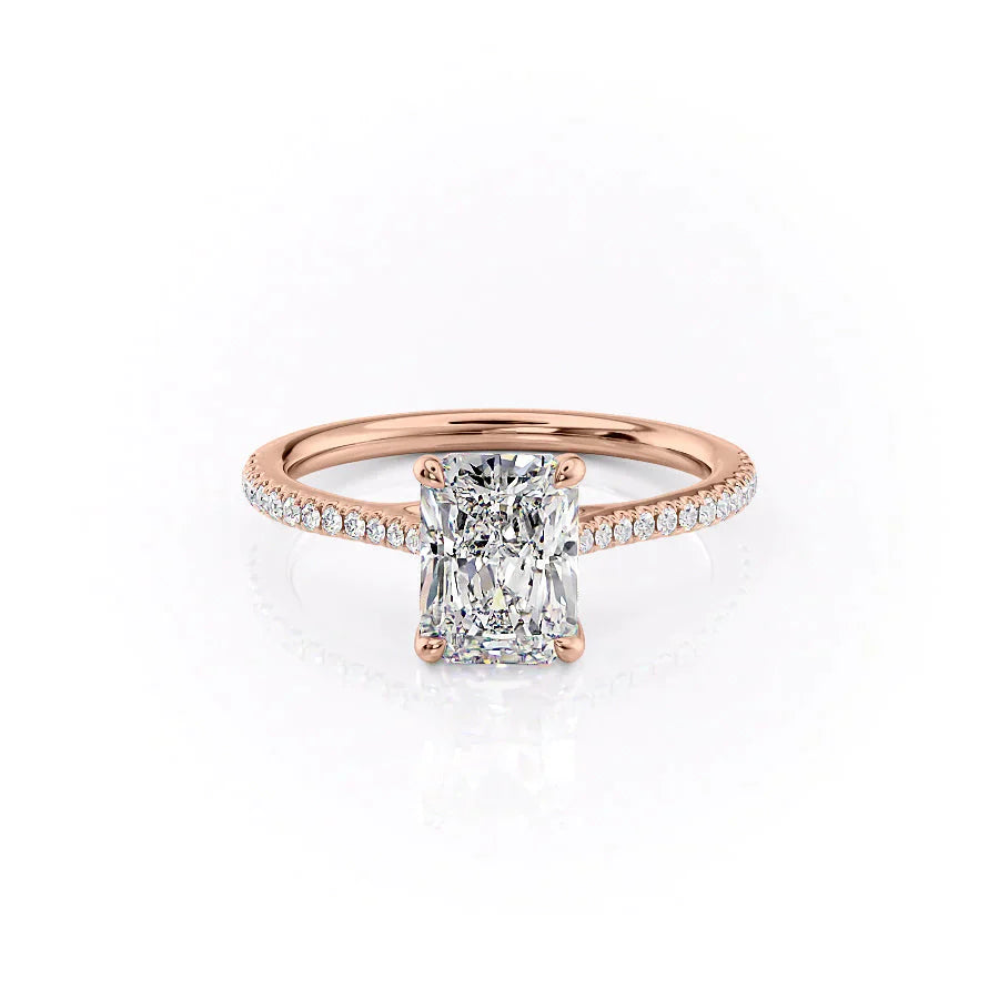 The Lexie Set  With A 1.5 Carat Radiant 14K Rose Gold Moissanite