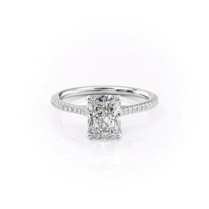 The Pave Lexie Set  With A 2.5 Carat Radiant 18K White Gold Moissanite