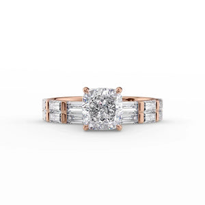 The Hailey Set With A 2.5 Carat Cushion 14K Rose Gold Lab Diamond