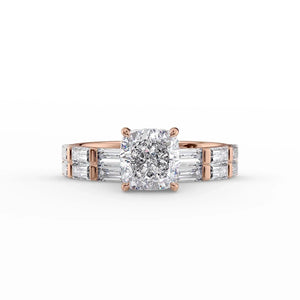The Hailey Set With A 1 Carat Cushion 14K Rose Gold Lab Diamond