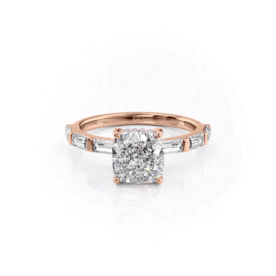 The Hailey Set With A 1 Carat Cushion 14K Rose Gold Lab Diamond