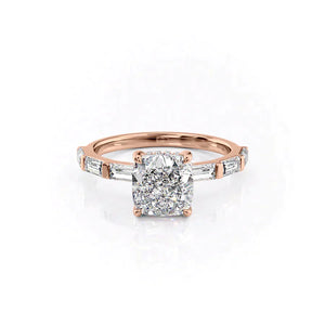 The Hailey Set  With A 4.5 Carat Cushion 14K Rose Gold Moissanite