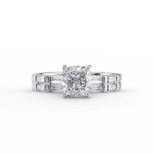 The Hailey Set  With A 3 Carat Cushion 14K White Gold Moissanite