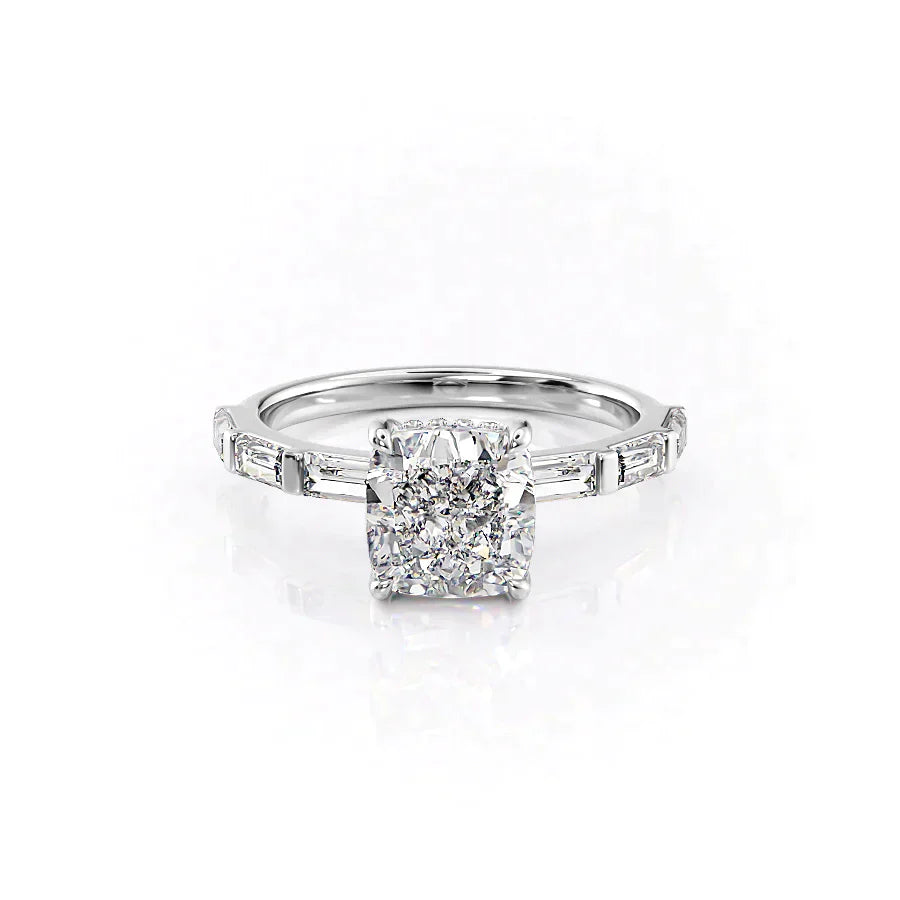 The Hailey Set  With A 1.5 Carat Cushion 14K White Gold Moissanite