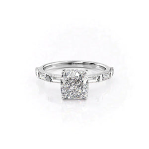 The Hailey Set  With A 4 Carat Cushion 14K White Gold Moissanite