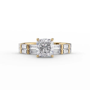 The Hailey Set  With A 3 Carat Cushion 18K Yellow Gold Moissanite