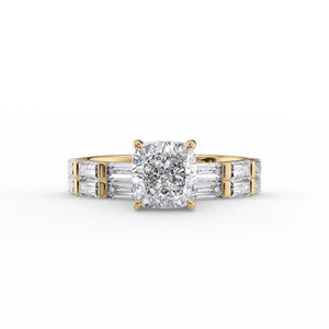 The Hailey Set With A 1 Carat Cushion 18K Yellow Gold Lab Diamond