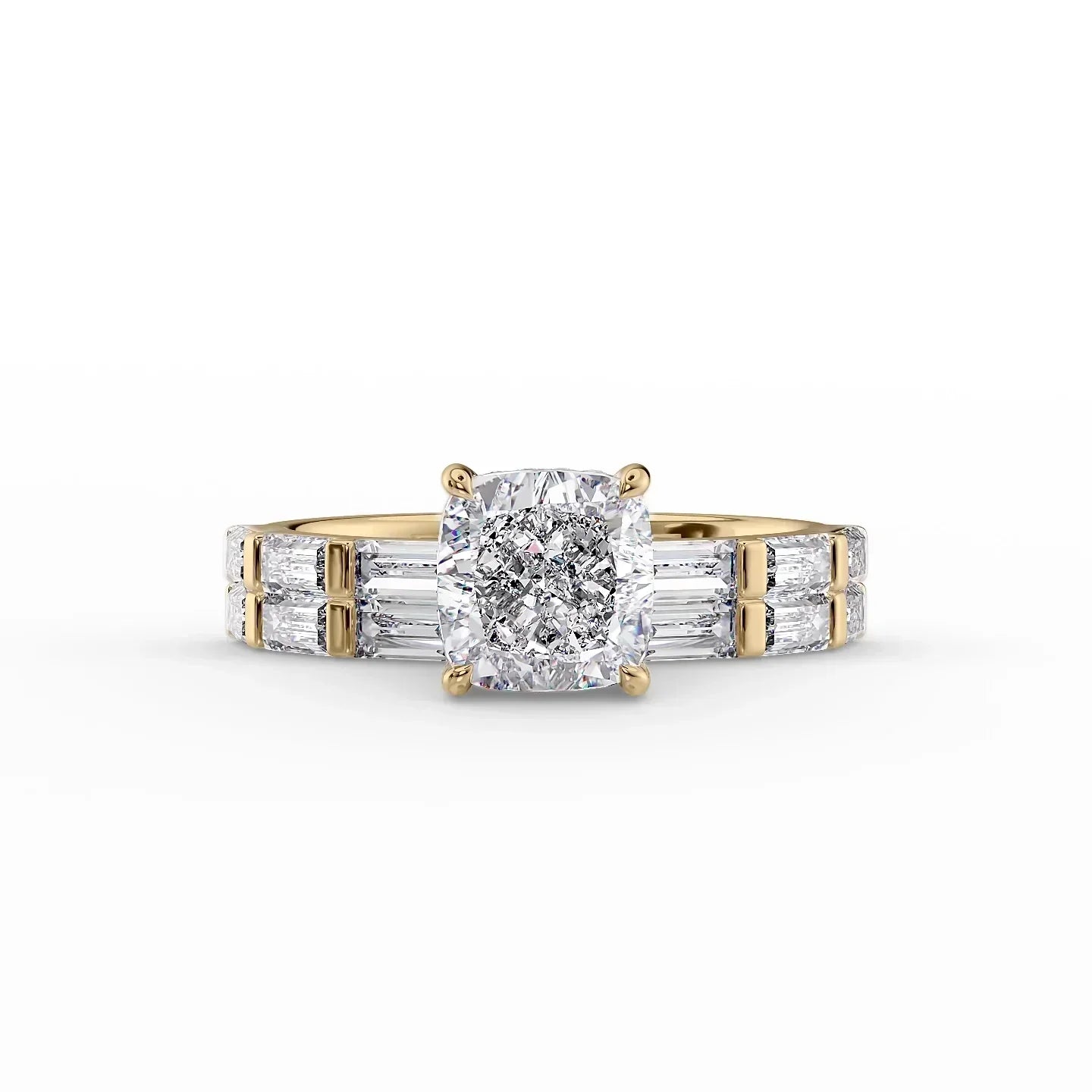 The Hailey Set With A 1 Carat Cushion 18K Yellow Gold Lab Diamond