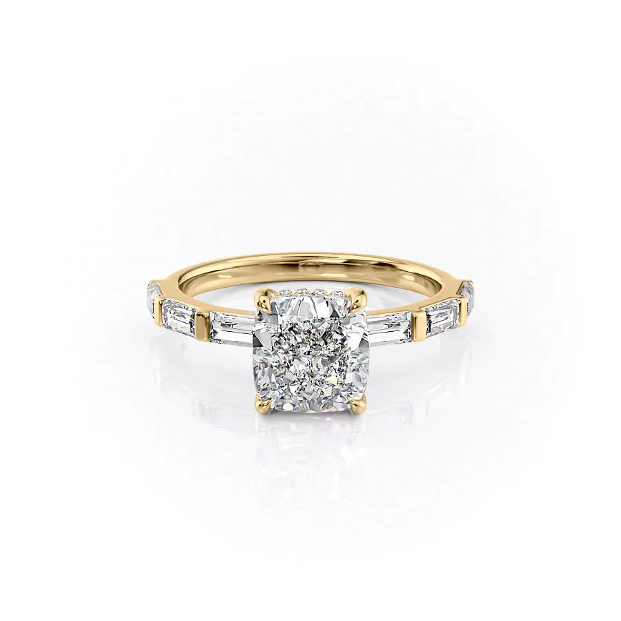The Hailey Set  With A 3 Carat Cushion 18K Yellow Gold Moissanite