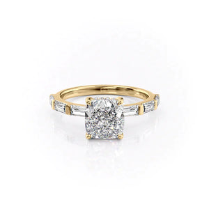 The Hailey Set  With A 3 Carat Cushion 18K Yellow Gold Moissanite