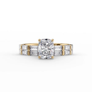 The Hailey Set  With A 3.5 Carat E. Cushion 14K Yellow Gold Moissanite