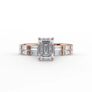 The Hailey Set  With A 3 Carat Emerald 14K Rose Gold Moissanite