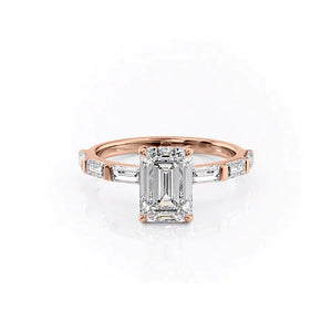 The Hailey Set  With A 3 Carat Emerald 14K Rose Gold Moissanite