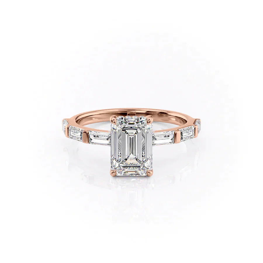 The Hailey Set  With A 4 Carat Emerald 14K Rose Gold Moissanite