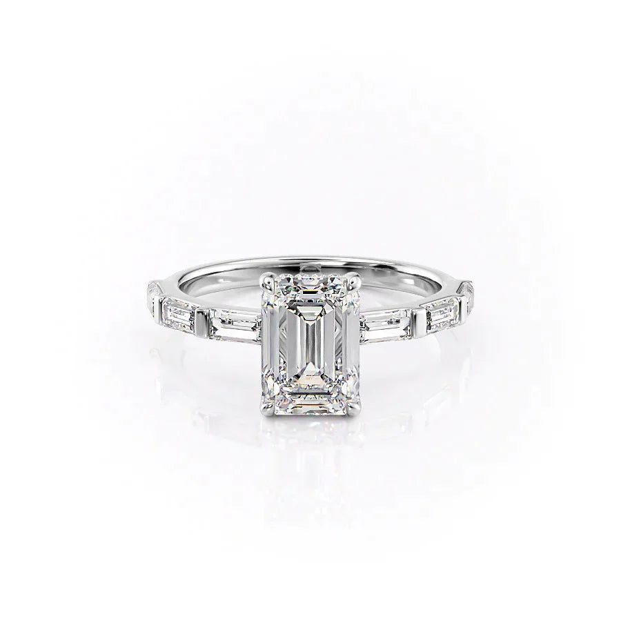 The Hailey Set  With A 4.5 Carat Emerald 14K White Gold Moissanite