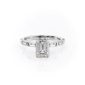 The Hailey Set  With A 3 Carat Emerald 14K White Gold Moissanite